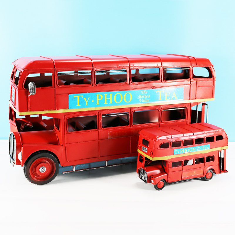 欧式复古双层巴士铁质装饰品摆件英国伦敦公交车模型橱窗摄影道具