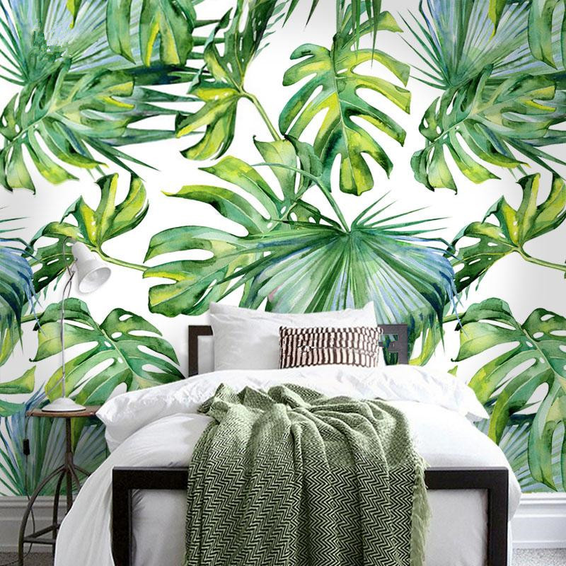 东南亚风格芭蕉叶壁纸壁画绿色小清新植物客厅卧室电视背景墙纸