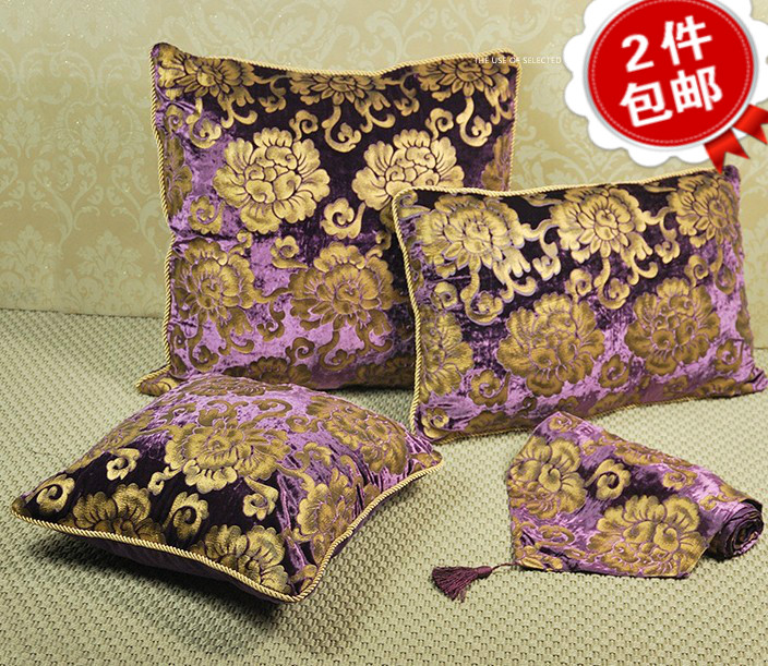 天鹅绒烫金深紫色汽车沙发靠枕抱枕套子不含芯42/60 欧式高贵奢华
