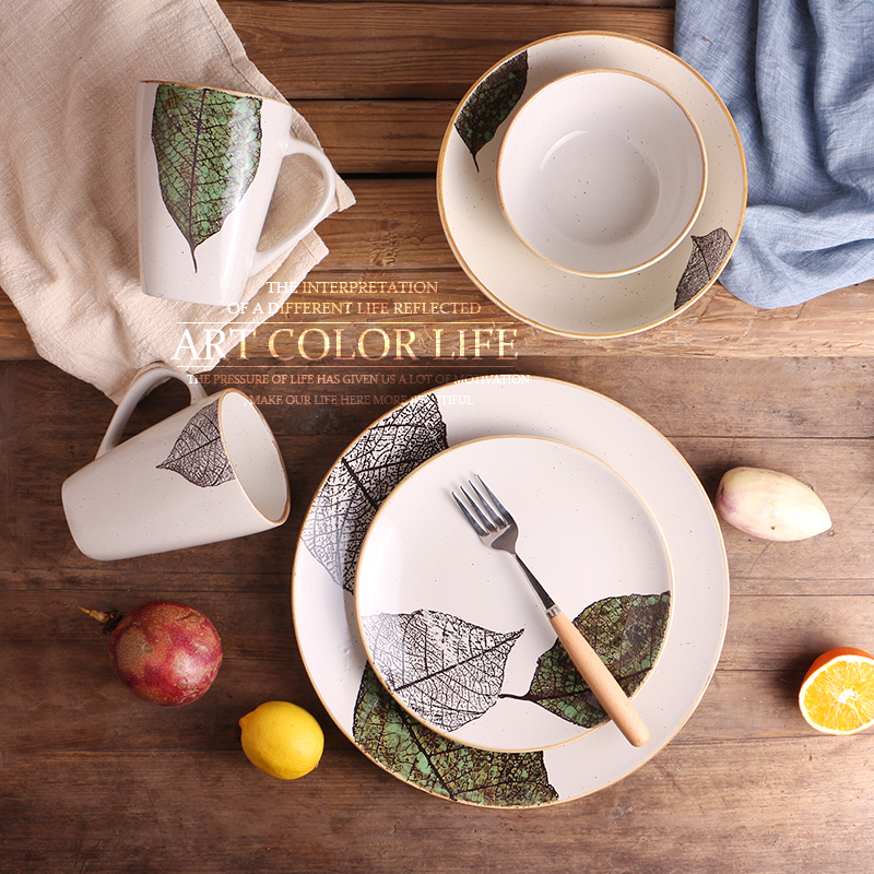手绘陶瓷餐具套装创意简约西式盘子杯子家用饭碗汤菜面碗牛排盘子