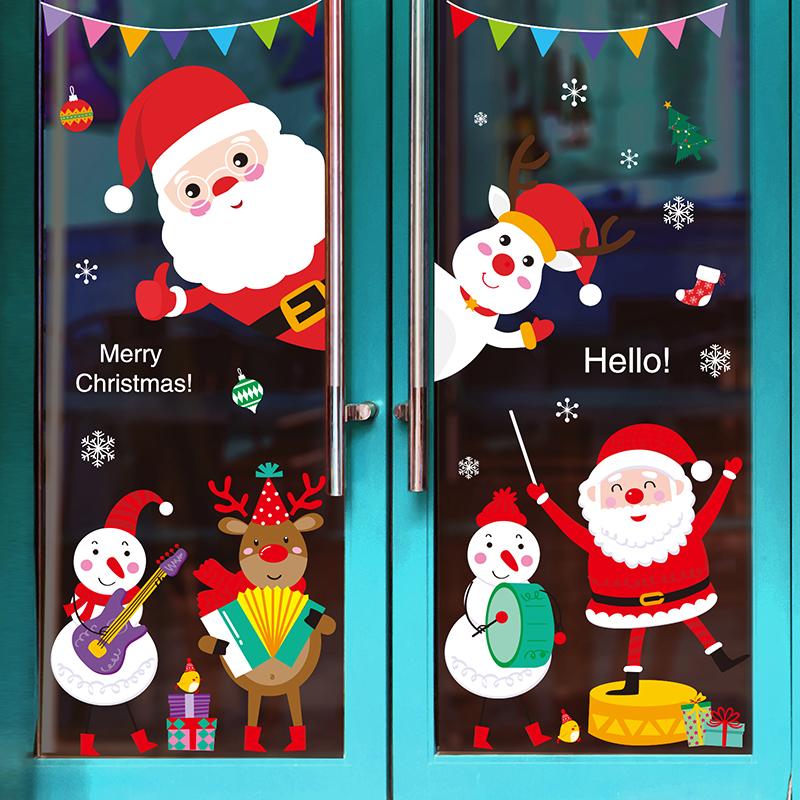 圣诞节装饰品场景布置门贴纸橱窗玻璃墙贴挂件圣诞老人花环小礼物