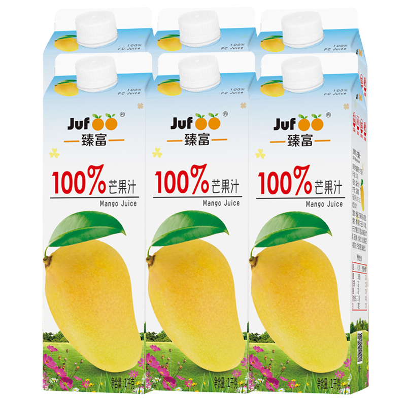 臻富（jufoo）果汁100%纯芒果汁1KG*6瓶礼盒装无添加芒果汁饮料