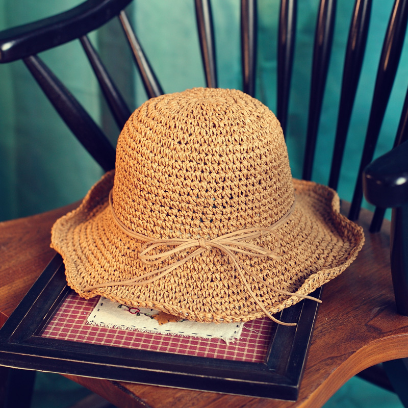 【天天特价】遮阳帽女可折叠大沿卷边草帽防晒沙滩帽蝴蝶结透气帽