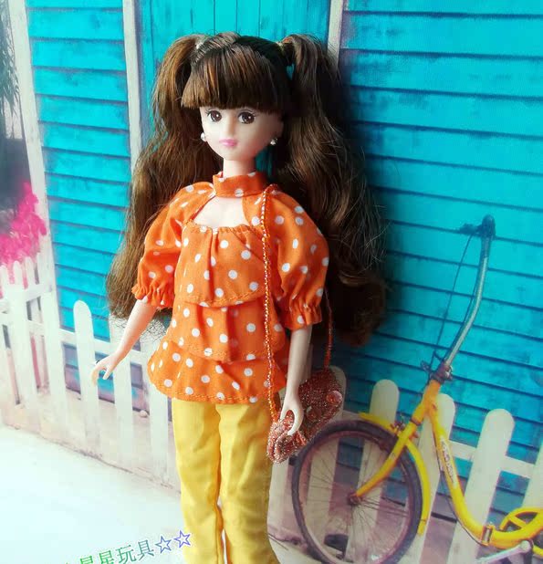 takara日本正版Jenny珍妮娃娃衣服阳光橘色波点水玉套装 服装配件