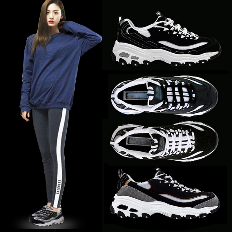 跑步鞋女春季韩版透气旅游鞋学生运动鞋厚底复古慢跑黑白色健身鞋
