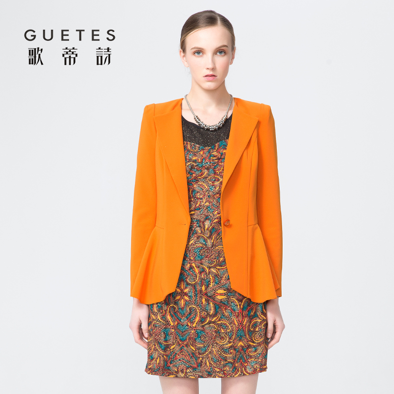 歌蒂诗Guetes2016新款欧美女装中长款职业OL小西服西装外套