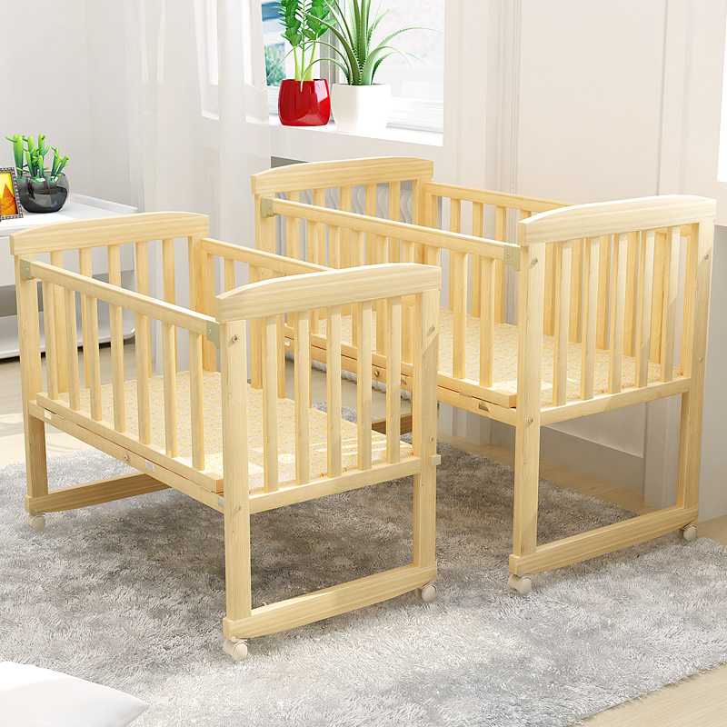 实木婴儿床环保无油漆儿童床宝宝摇床带蚊帐可变书桌和大床合并