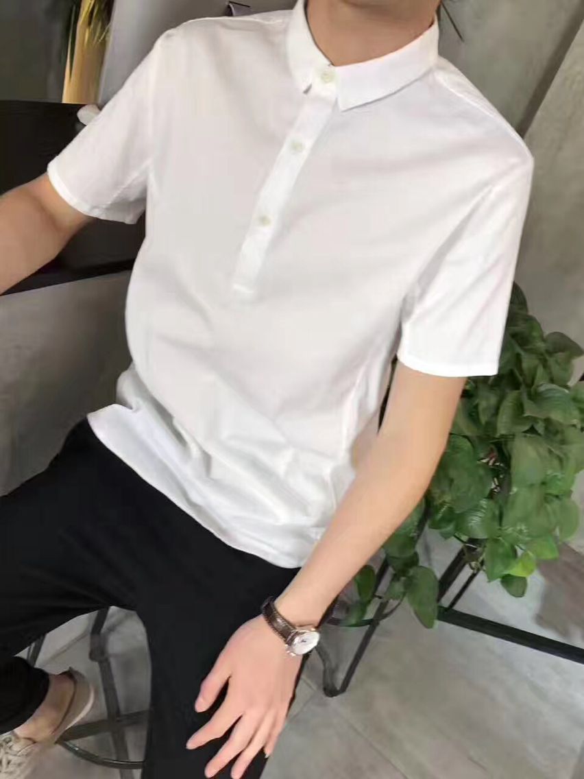 九平道G-DIAN HOMME夏季新款青年翻领短袖修身白色半袖T恤polo衫