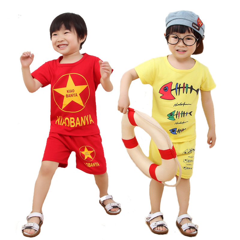 天天特价男短袖2017新款韩版中小童宝宝卡通纯棉儿童夏季两件套装