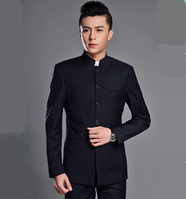 男士立领中山装加绒韩版修身青年中式婚礼外套伴郎装加厚保暖唐装