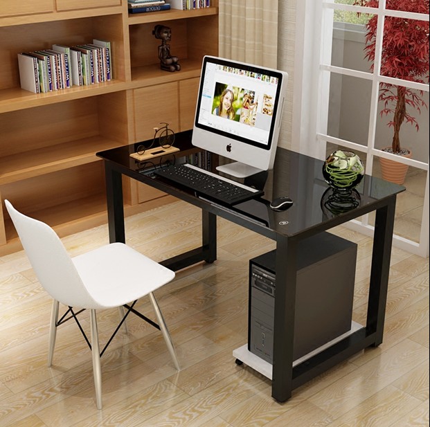 简易电脑桌台式办公钢化玻璃简约现代家用学习桌写字台双人书桌子