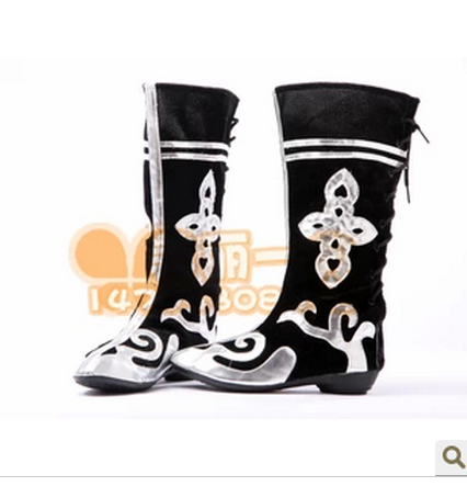 新款特价促销男女款舞蹈鞋舞蹈靴新疆内蒙维族黑色花纹舞蹈靴皮靴