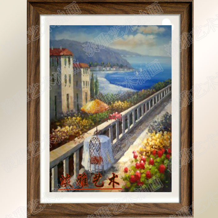 欧式手工客厅餐厅挂画卧室有框山水风景装饰画 地中海手绘油画D60