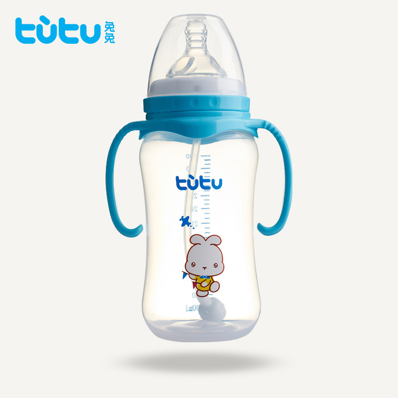 兔兔TUTU宽口径直身自动奶瓶PP大容量360ml婴儿奶瓶宝宝奶瓶T4304