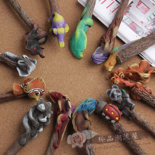 圣诞泰国进口工艺品芒果木动物铅笔 东南亚雨林风格天然木雕礼物