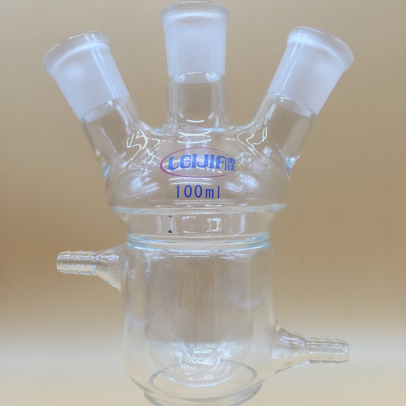 三口夹套反应瓶100ml 19*19*19 双层反应器 玻璃夹套反应烧瓶