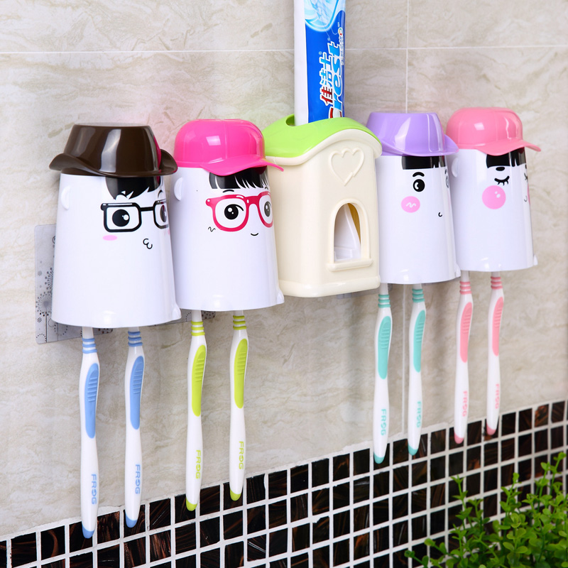 挤牙膏器套装自动壁挂儿童 牙刷架牙膏架漱口杯 卡通洗漱套装