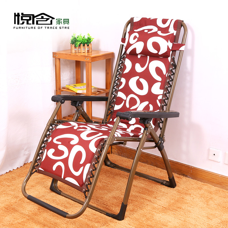 悦含新款折叠椅躺椅三折整装绒面加厚棉垫加粗钢管午休椅红色桔色