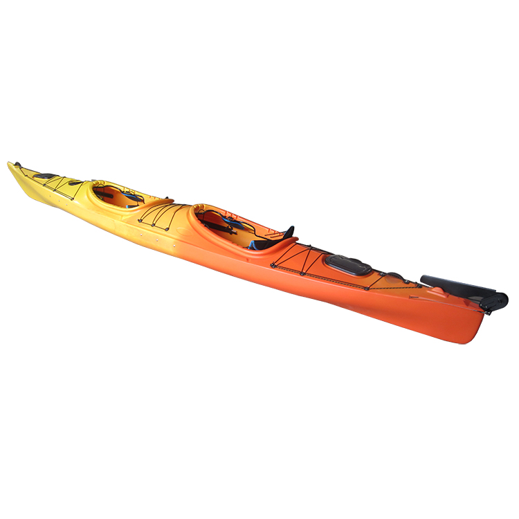 出口双人海洋舟塑料皮划艇独木舟滚塑硬艇漂流带脚蹬转向舵kayak