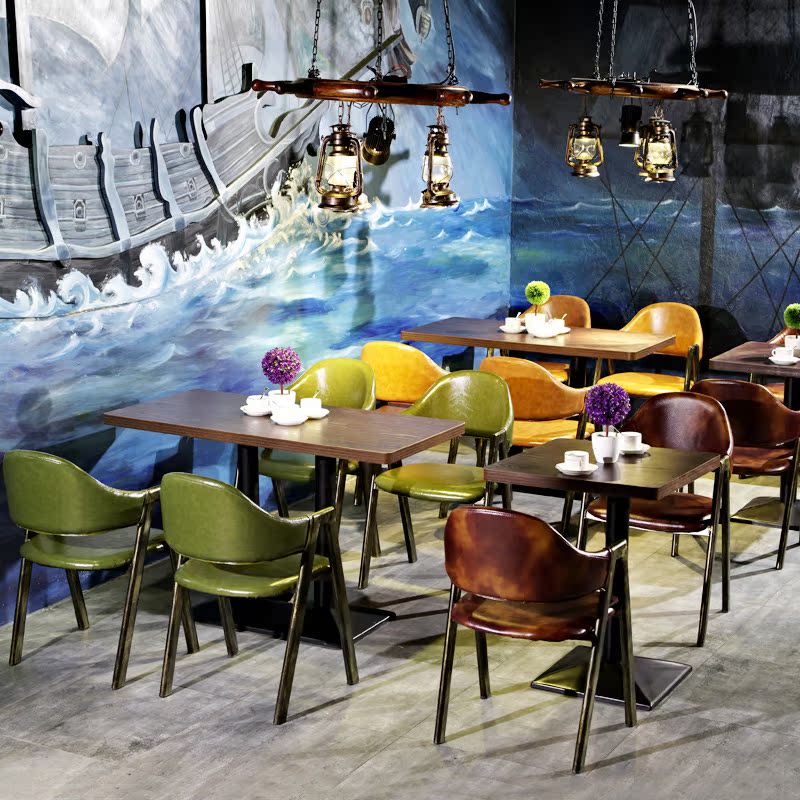 餐饮家具美式复古主题西餐厅咖啡厅桌椅组合LOFT奶茶甜品店铁餐椅