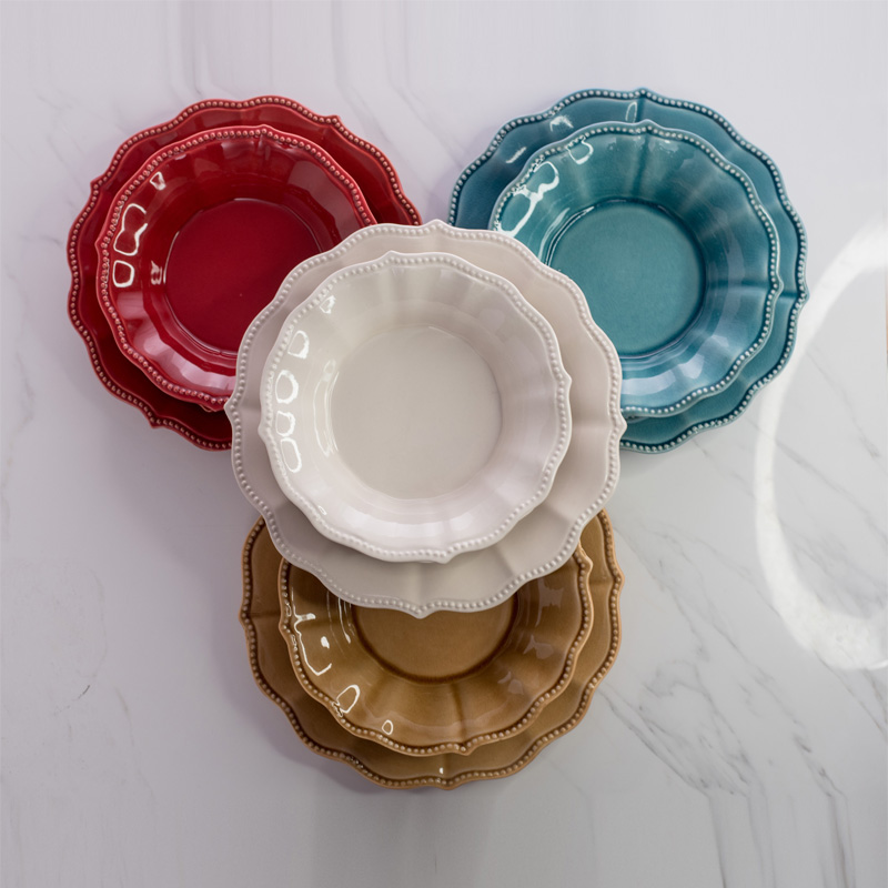 欧式冰裂釉餐具套装陶瓷碟子盘子碗盘菜盘 家用水果沙拉碗西餐盘