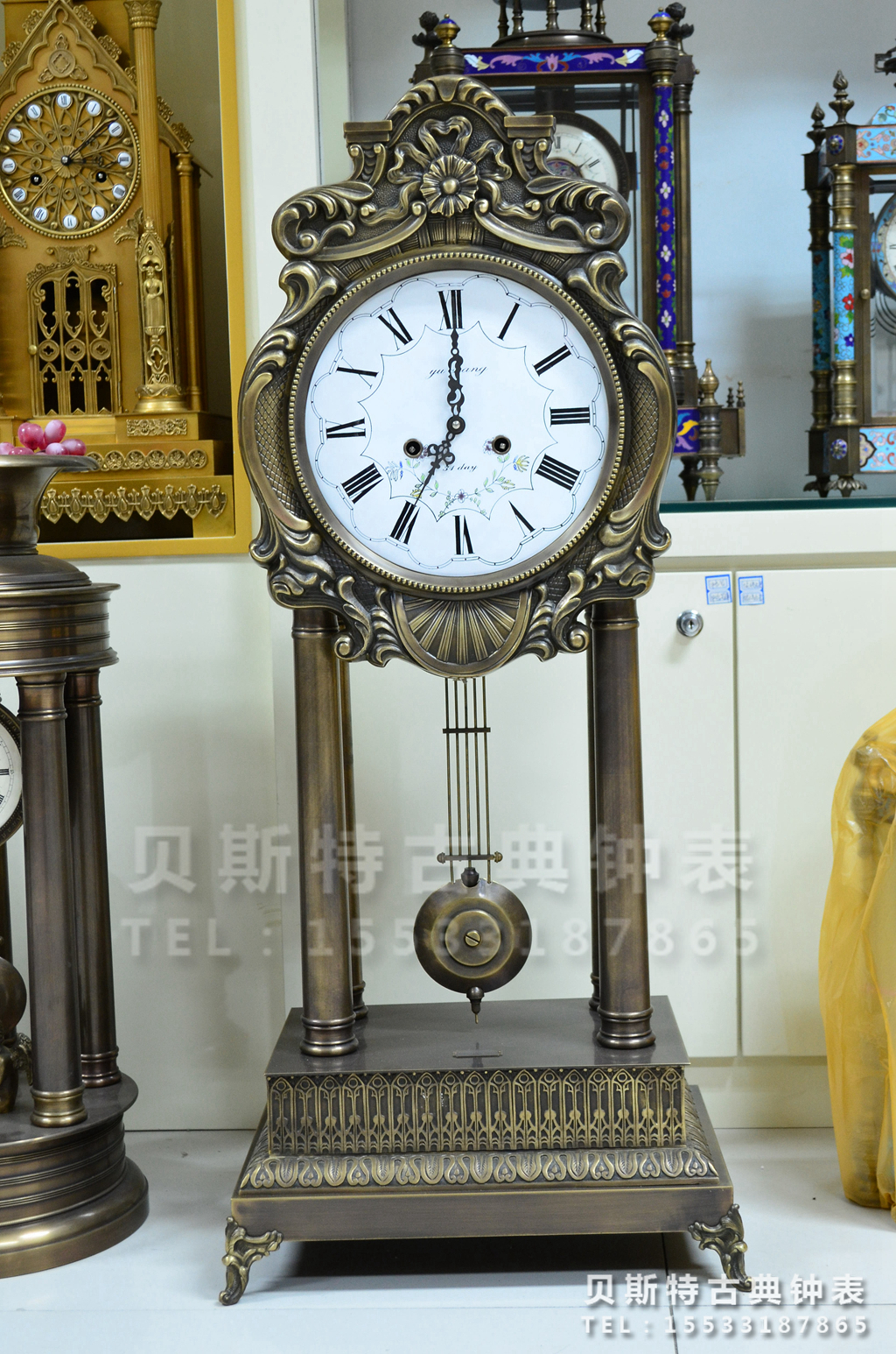 古钟 仿古做旧机械座钟 欧式纯铜 样板间 壁炉玄关 别墅 装饰钟表