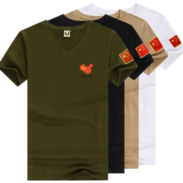 夏季军旅风中国地图军装短袖特种兵T恤紧身男背心户外V领军迷服装