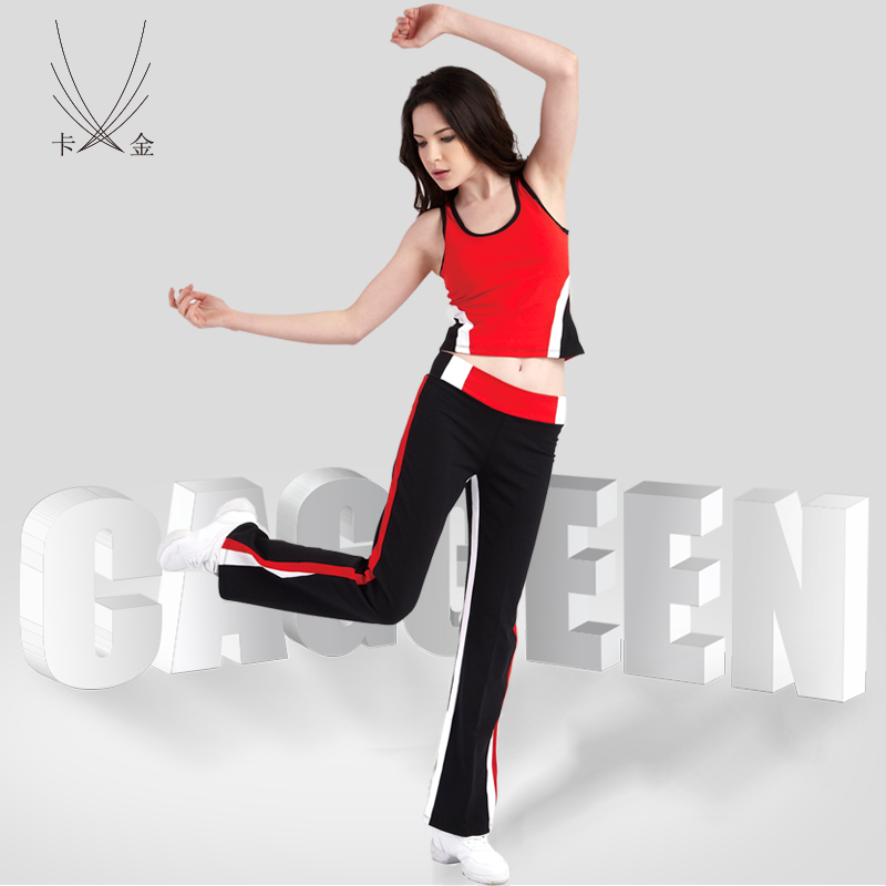 caggeen/卡金 速干健身服瑜伽服秋季促销优惠活力红黑女表演套装