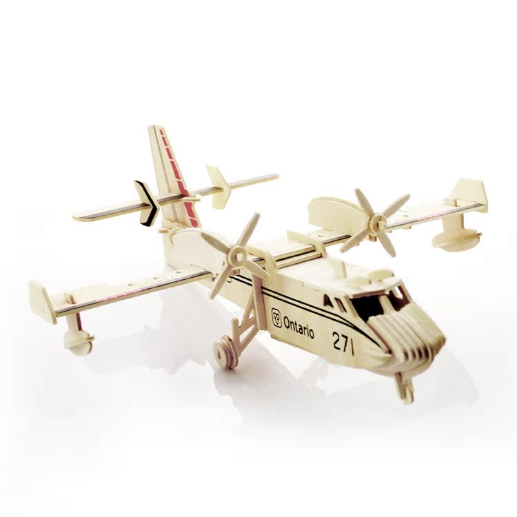 木质立体拼图拼装儿童益智玩具仿真军事飞机模型航模 两栖轰炸机