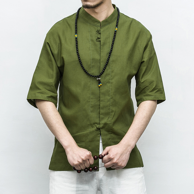中国风唐装男棉麻盘扣短袖衬衫青年亚麻中式汉服半袖衬衣复古男装