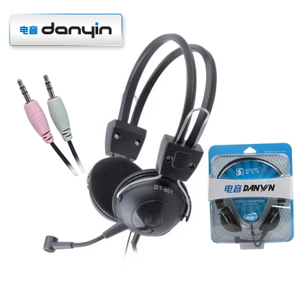 danyin/电音 DT-801 头戴式编织线耳机 网吧耳机带麦 不锈钢支架