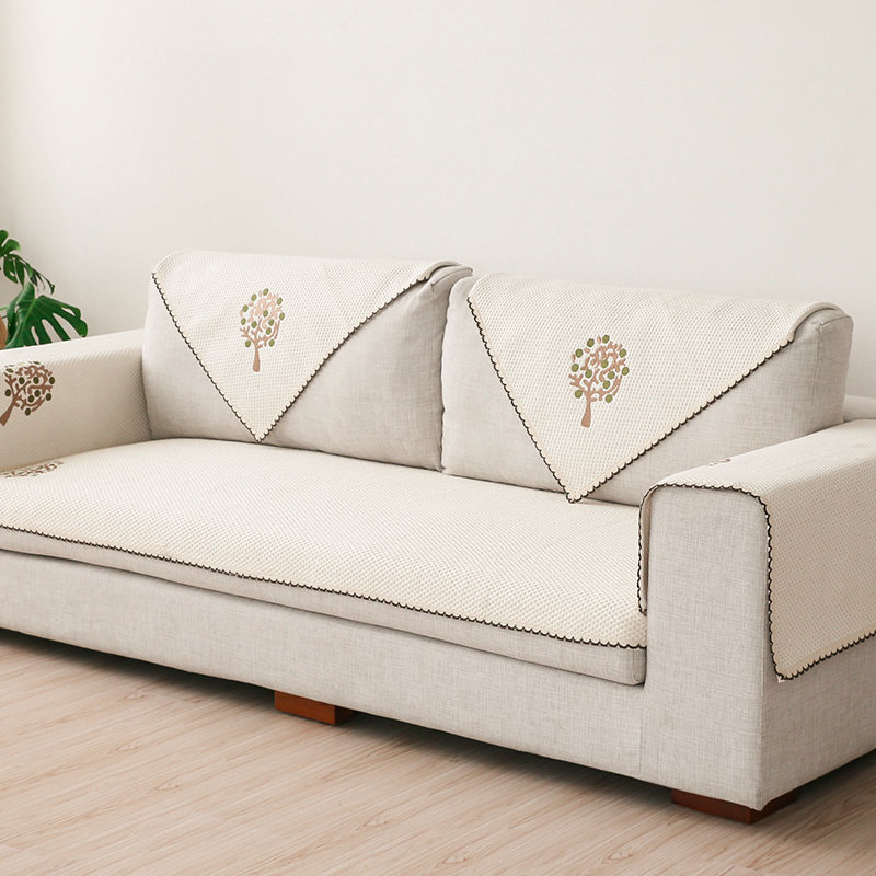 白色沙发垫四季布艺客厅 咖色沙发套简约现代棉线防滑田园沙发巾