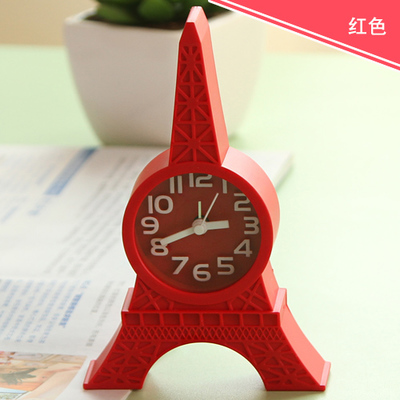 包邮红色3D桌钟立体数字台钟糖果色巴黎埃菲尔铁塔造型电子闹钟