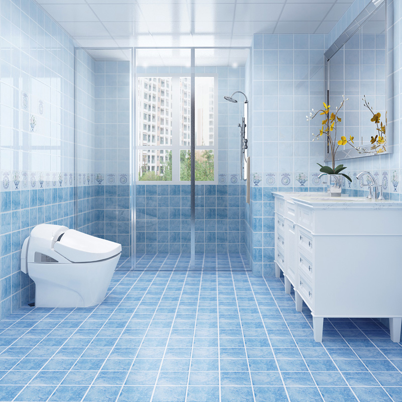 佛山地中海风情瓷片 厨房卫生间墙砖300X450蓝色格子不透水釉面砖