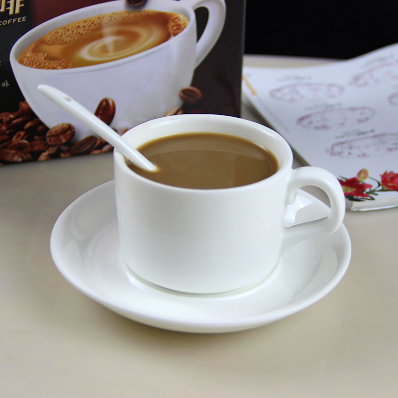 欧式时尚陶瓷咖啡杯 纯白色咖啡勺 带柄茶杯子 航空杯底碟 否式杯