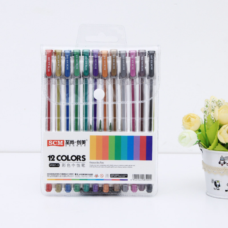 至尚创美学生文具韩版涂鸦12色闪光水笔DIY彩色中性笔子弹头0.8mm