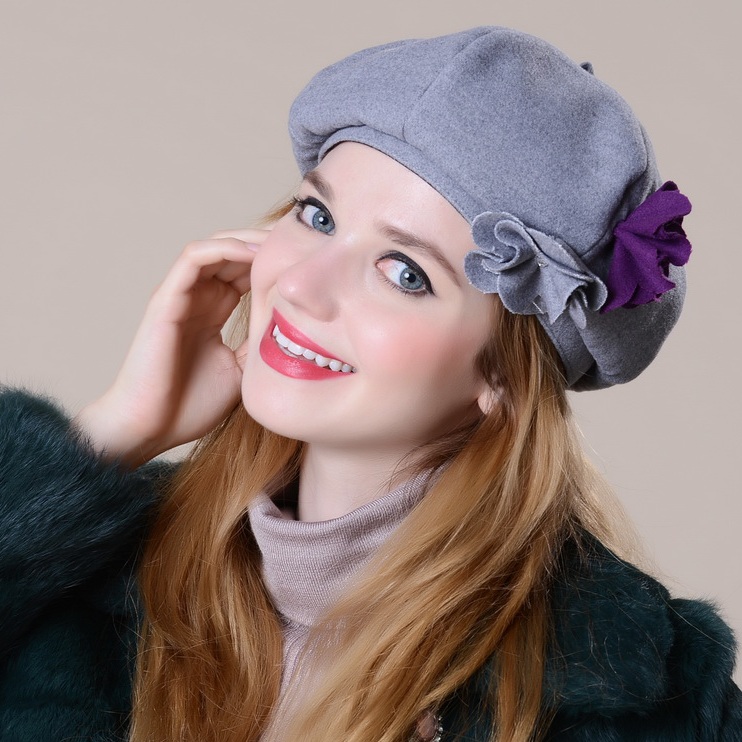 momiton 秋冬季帽子女韩版可爱潮毛呢帽 双花软呢画家帽蓓蕾帽