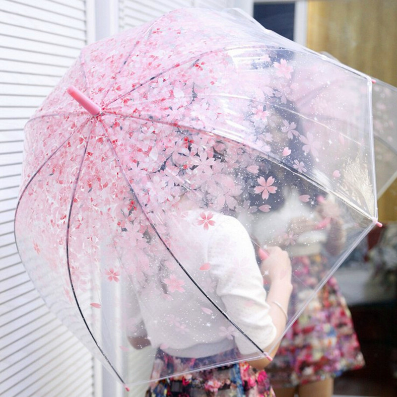 日本樱花伞韩国透明雨伞折叠小学生公主儿童女孩拱形小清新长柄伞