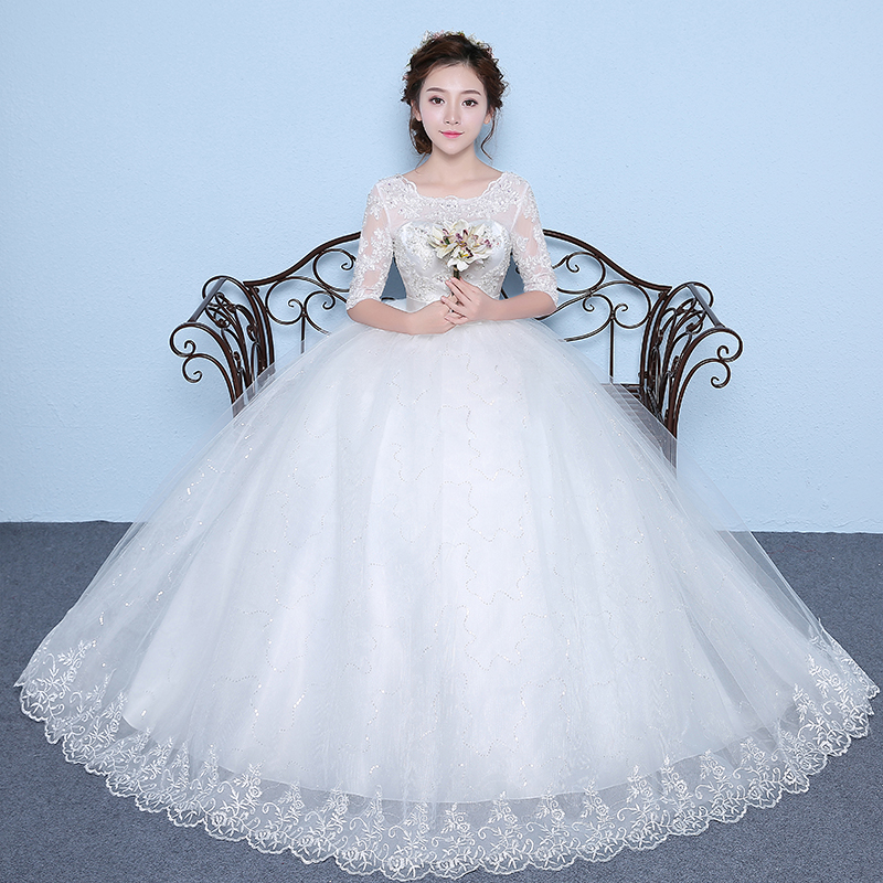 2017新款韩式孕妇婚纱礼服高腰新娘齐地长袖大码冬季修身显瘦胖mm