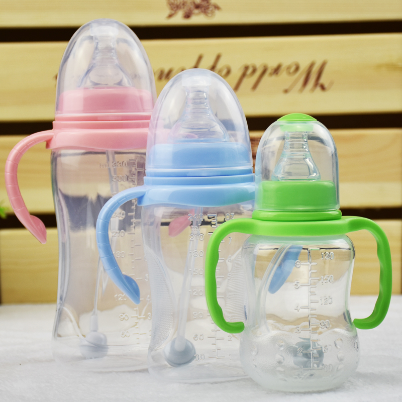 新款婴儿PP奶瓶宝宝新生儿童喝水喂奶带吸管手柄防摔防胀气包邮
