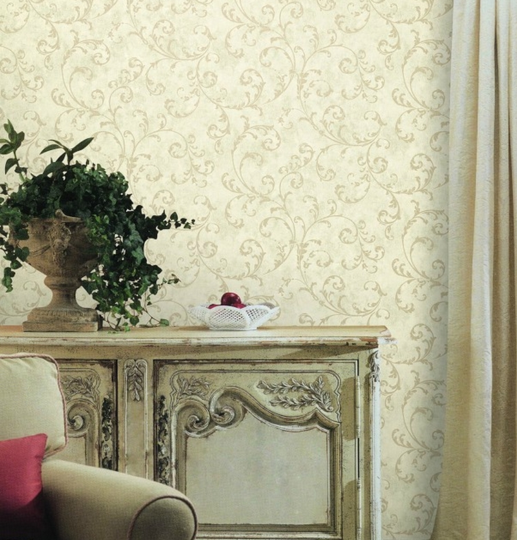 YORK墙纸 纯纸环保约克壁纸 美式古典怀旧 洛可可+莨苕 卧室背景