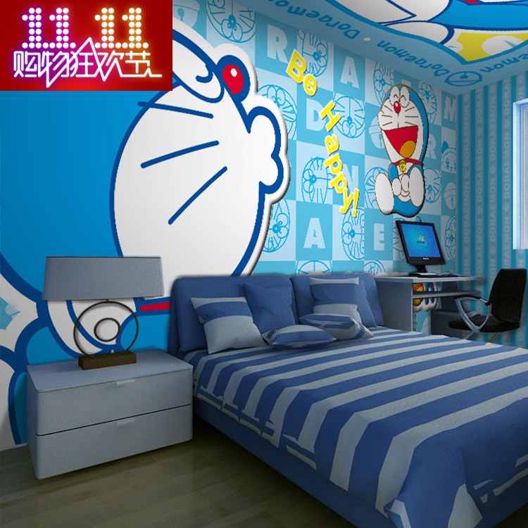大型壁画卡通哆啦A梦墙纸叮当机器猫壁纸儿童房间卧室幼儿园背景