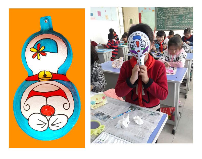马勺葫芦纸浆脸谱面具手绘绘画空白色涂色幼儿园diy儿童美术材料