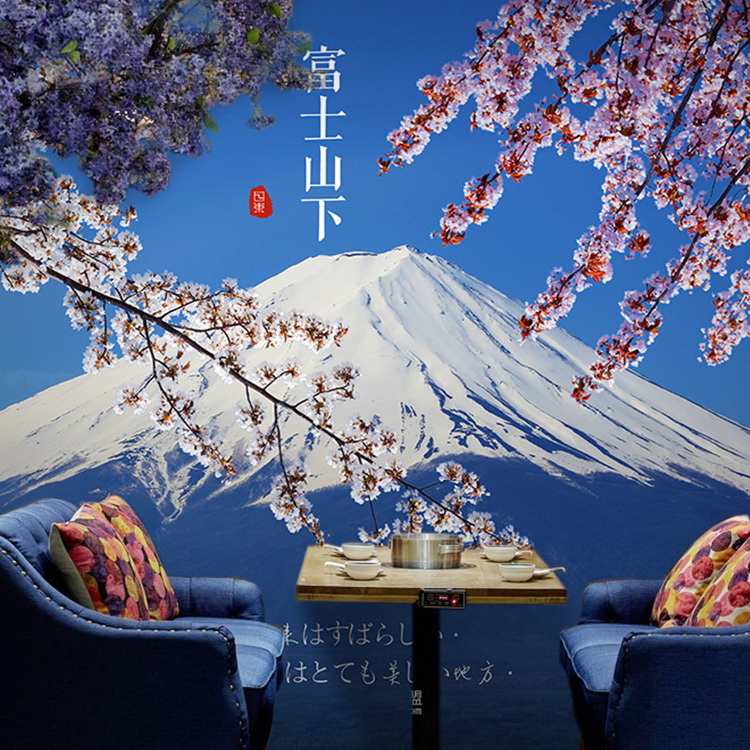 3D日本樱花富士山风景墙纸日式料理餐厅寿司拉面酒店客厅卧室壁纸