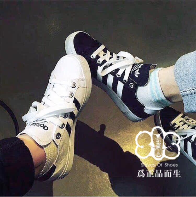 【s o s】Adidas/三叶草 CourtVantage 情侣休闲帆布鞋S78765黑白