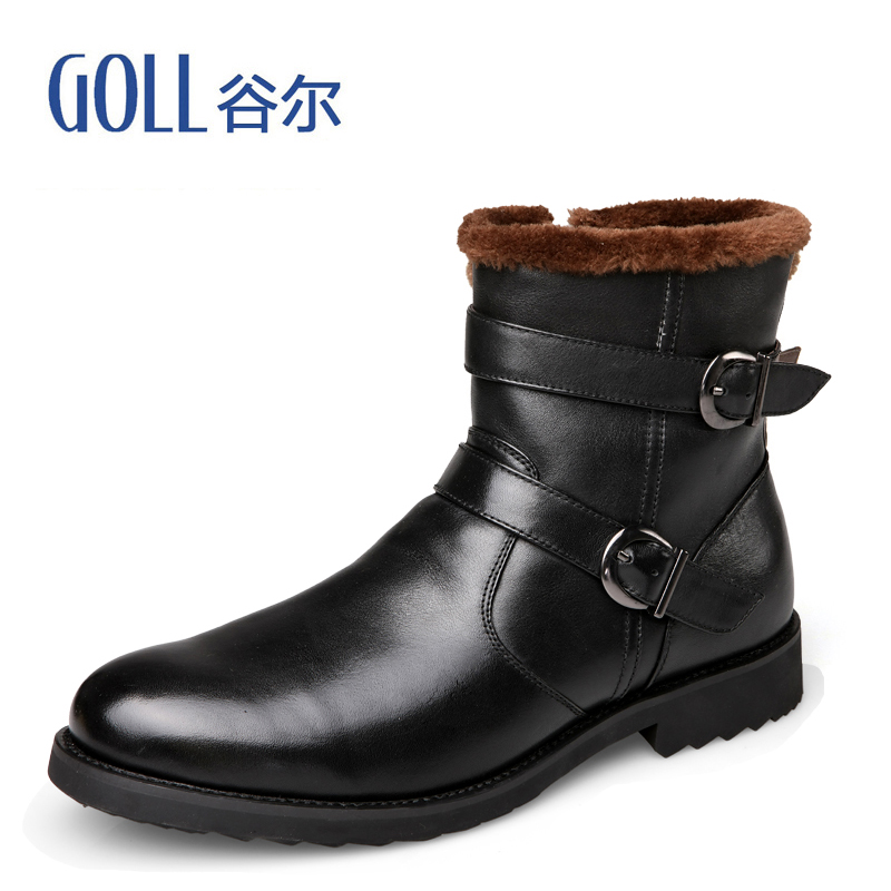 GOLL/谷尔冬季新款真皮男士棉鞋加绒保暖马丁靴英伦真皮雪地靴子
