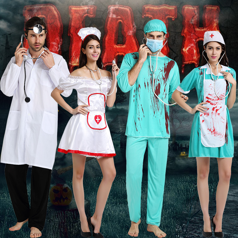 护士节派对性感装万圣节cos成人恐怖服装带男女血医生女护士服装