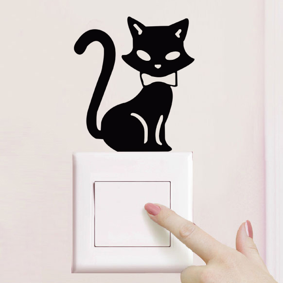 黑色小猫创意趣味卡通开关面板插座墙贴纸时尚浪漫家居儿童房贴画
