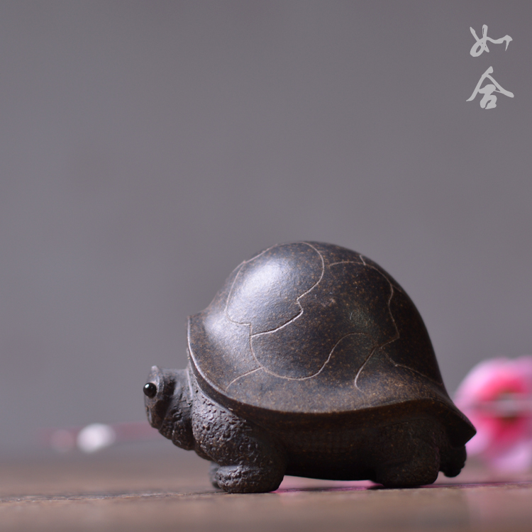 长寿 个性宜兴紫砂紫泥动物茶宠茶玩茶盘摆件可养 将军乌龟盖托