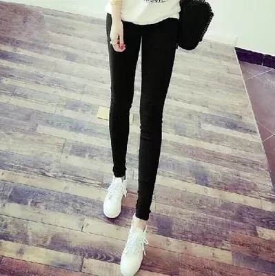 2016韩版夏季薄款修身外穿黑色女士打底裤长款学生紧身小脚铅笔裤
